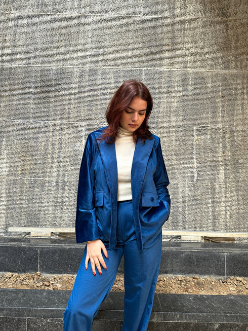 Blue Velvet Blazer Set